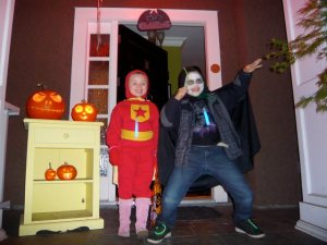 Word Girl (Lucy) and Count Drucula (Sebastian) ready for trick or treat action